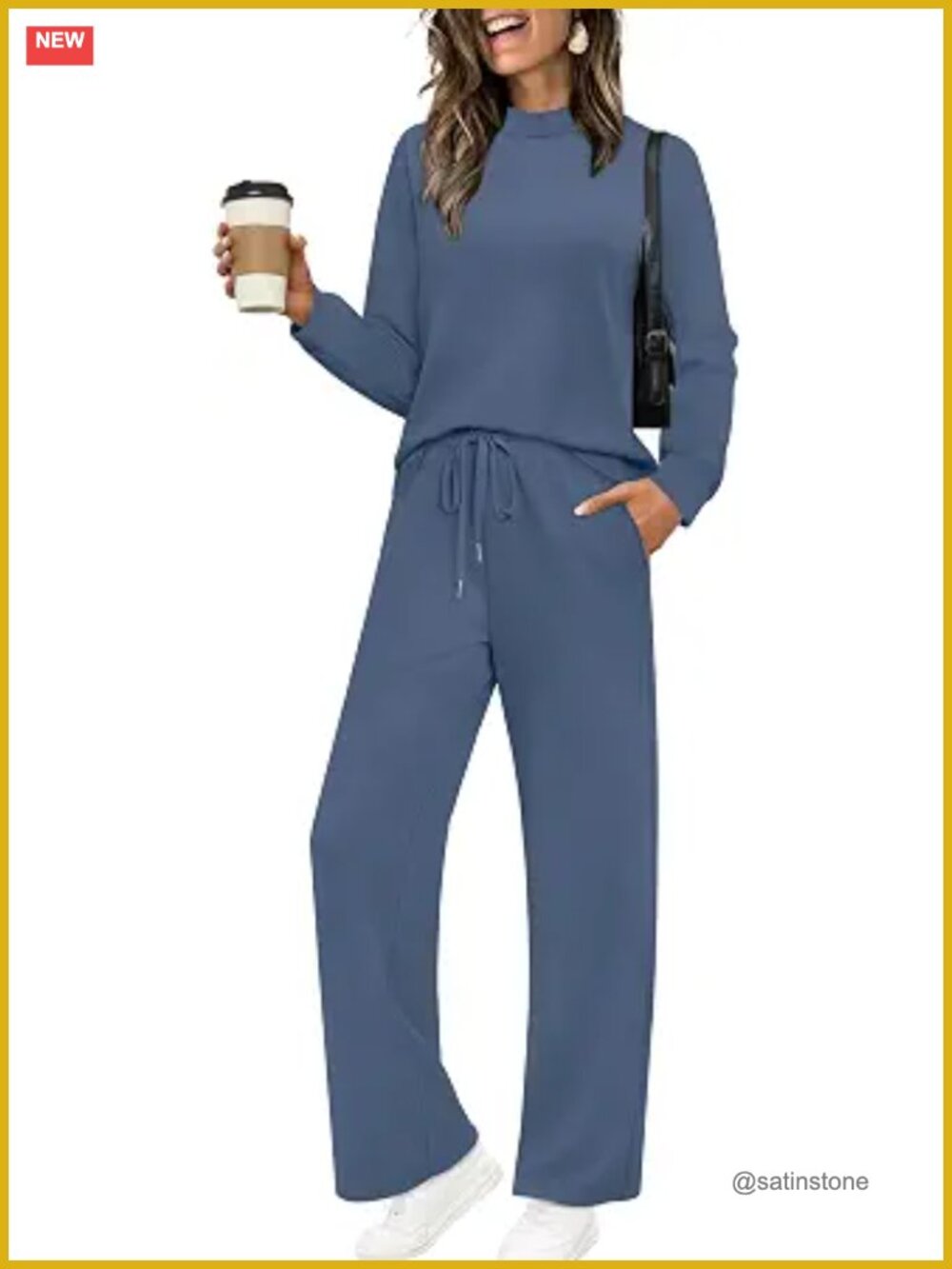 Two Piece Matching Lounge Set Mock Neck Long Sleeve Travel Outfits